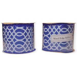 Lot of 2 Robert Stanley Wired Edge Ribbon 2.5" x 18ft Blue White Craft Decor